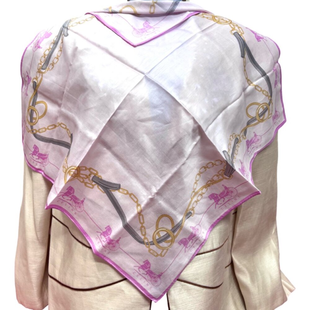 Celine Paris Mini Scarf/ Large Handker cotton  22.5" pink lavender carriage (95
